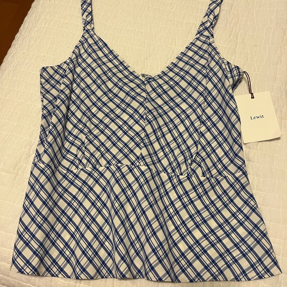 Lewit Sodalite Kasie Check Blue White Tank Top Medium - Picture 2 of 3